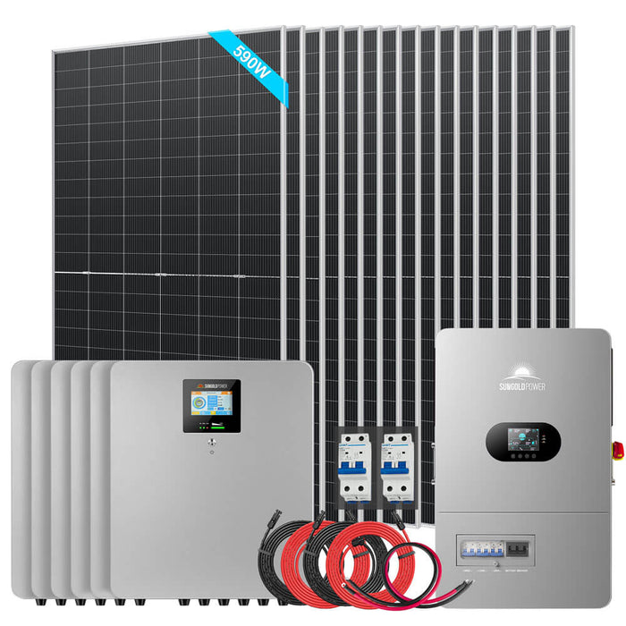 Sungold Power Off-Grid Solar Kit 12000W 48VDC 120/240VAC 30.72KWH Lithium Battery 16 X 590 Watts Solar Panels (FR-12K30CP/ FR-12K30CE)