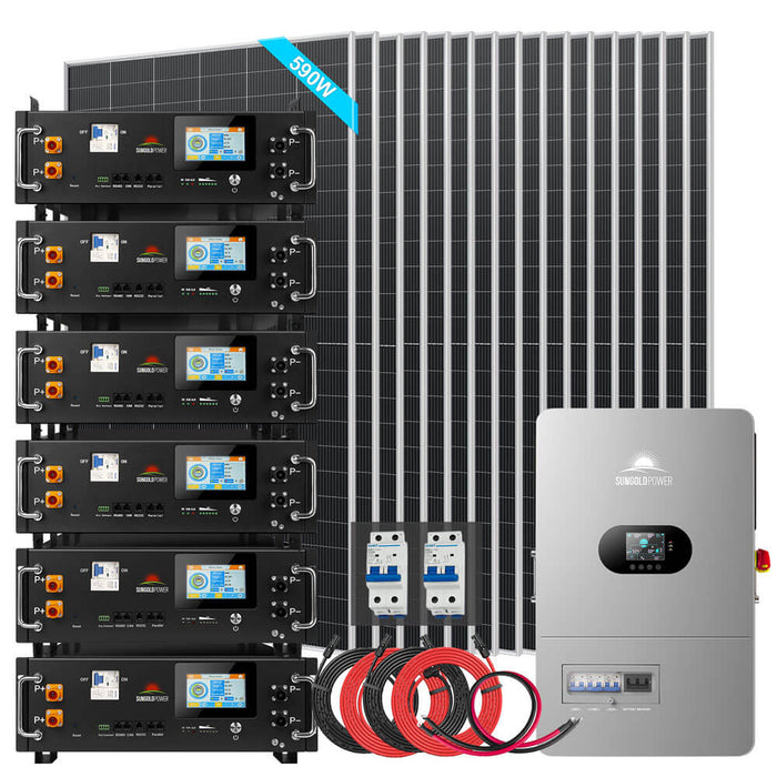 Sungold Power Off-Grid Solar Kit 12000W 48VDC 120/240VAC 30.72KWH Lithium Battery 16 X 590 Watts Solar Panels (FR-12K30CP/ FR-12K30CE)