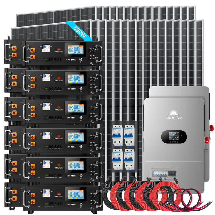 Sungold Power Off-Grid Solar Kit 24KW 48VDC 120/240VAC 61.44KWH-64.28KWH Lithium Battery 31 X 590 Watts Solar Panels (FR-24K60CP/ FR-24K64PM)