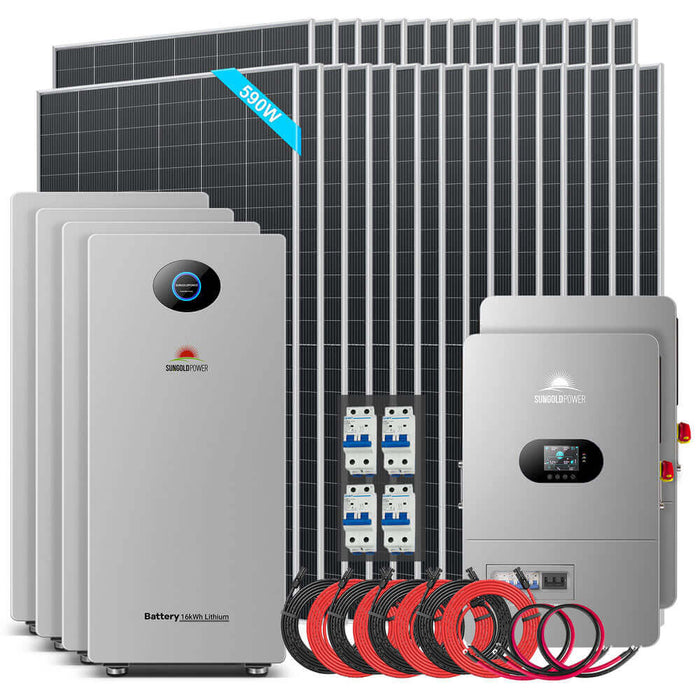 Sungold Power Off-Grid Solar Kit 24KW 48VDC 120/240VAC 61.44KWH-64.28KWH Lithium Battery 31 X 590 Watts Solar Panels (FR-24K60CP/ FR-24K64PM)