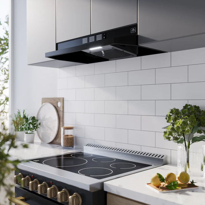 Forno Cappa 30" 200 CFM Compact Under Cabinet Convertible Range Hood - Stainless Steel, Black, or White (FRHUC5200-30)