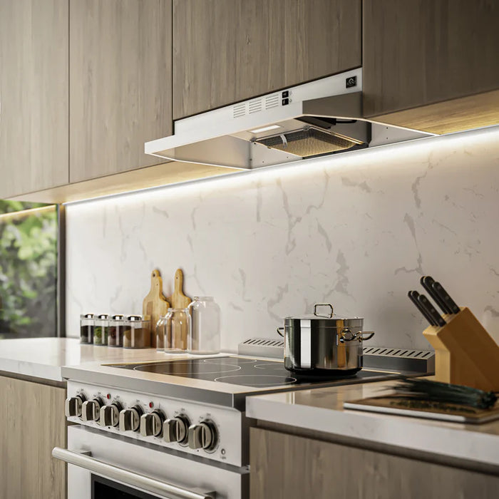 Forno Cappa 30" 200 CFM Compact Under Cabinet Convertible Range Hood - Stainless Steel, Black, or White (FRHUC5200-30)