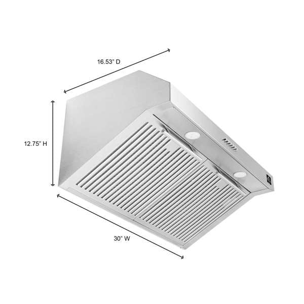 Forno Espresso Bari 30" 600 CFM Under Cabinet Range Hood with LED Lighting, Dishwasher-Safe Baffle Filters, 3-Speed Fan Control - Stainless Steel, Black, or White (FRHUC5255-30)