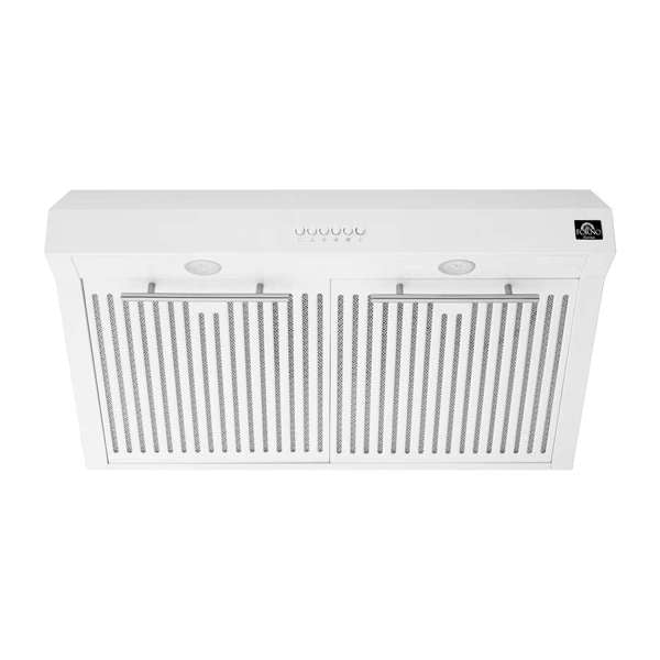 Forno Espresso Bari 30" 600 CFM Under Cabinet Range Hood with LED Lighting, Dishwasher-Safe Baffle Filters, 3-Speed Fan Control - Stainless Steel, Black, or White (FRHUC5255-30)