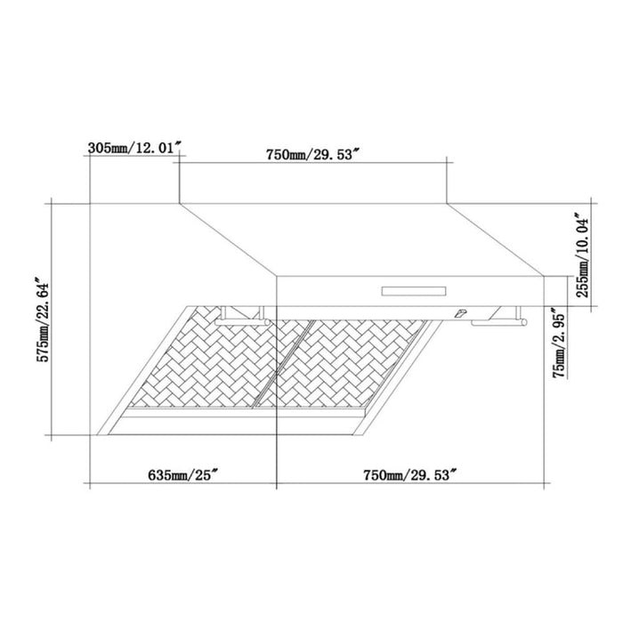 Forno Ansedonia 30" 600 CFM Wall Mount Range Hood and Back Splash, FRHWM5029-30HB