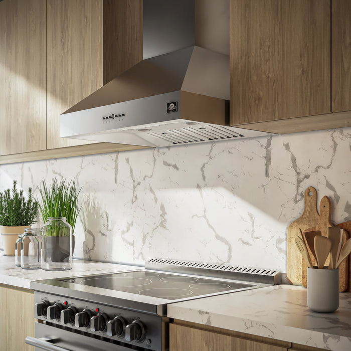 Forno Orvieto 30" 600 CFM Wall Mount Range Hood in Stainless Steel with Baffle Filters &amp; Chimney (FRHWM5094-30)