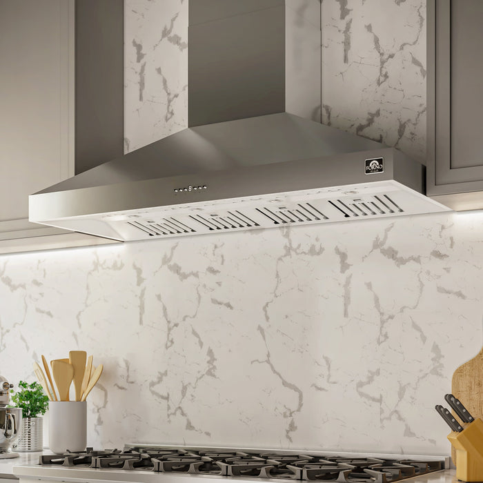 Forno Orvieto 60" 1,200 CFM Wall Mount Range Hood in Stainless Steel with Baffle Filters & Chimney (FRHWM5094-60)