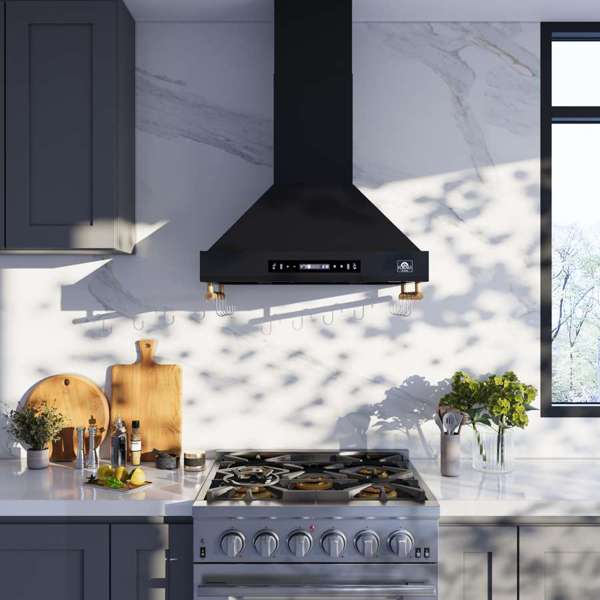 Forno Venezia 30" 370 CFM Wall-Mounted Ducted Range Hood with Adjustable Height, Baffle Filters, Touch Controls and LED Lights - Stainless Steel, Black, or White (FRHWM5503-30)