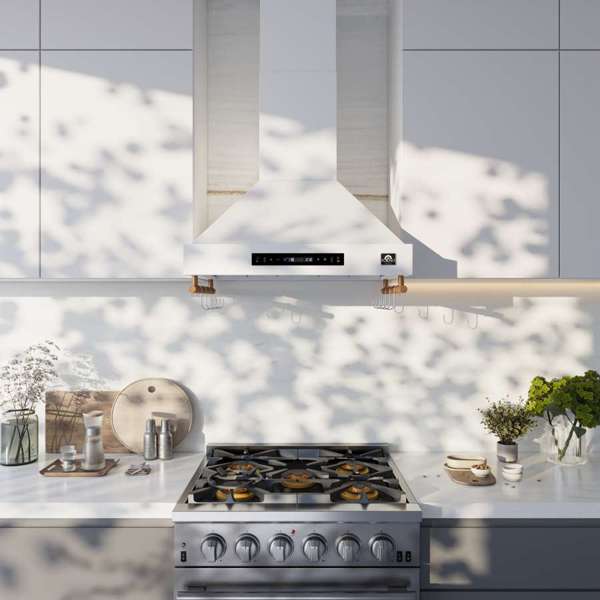Forno Venezia 30" 370 CFM Wall-Mounted Ducted Range Hood with Adjustable Height, Baffle Filters, Touch Controls and LED Lights - Stainless Steel, Black, or White (FRHWM5503-30)