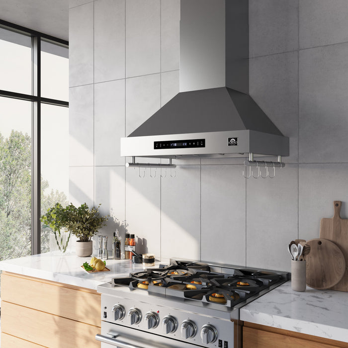 Forno Venezia 30" 370 CFM Wall-Mounted Ducted Range Hood with Adjustable Height, Baffle Filters, Touch Controls and LED Lights - Stainless Steel, Black, or White (FRHWM5503-30)