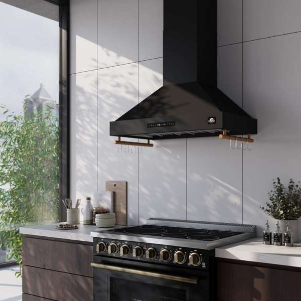 Forno Venezia 36" 370 CFM Wall-Mounted Ducted Range Hood with Adjustable Height, Baffle Filters, Touch Controls and LED Lights - Stainless Steel, Black, or White (FRHWM5503-36)