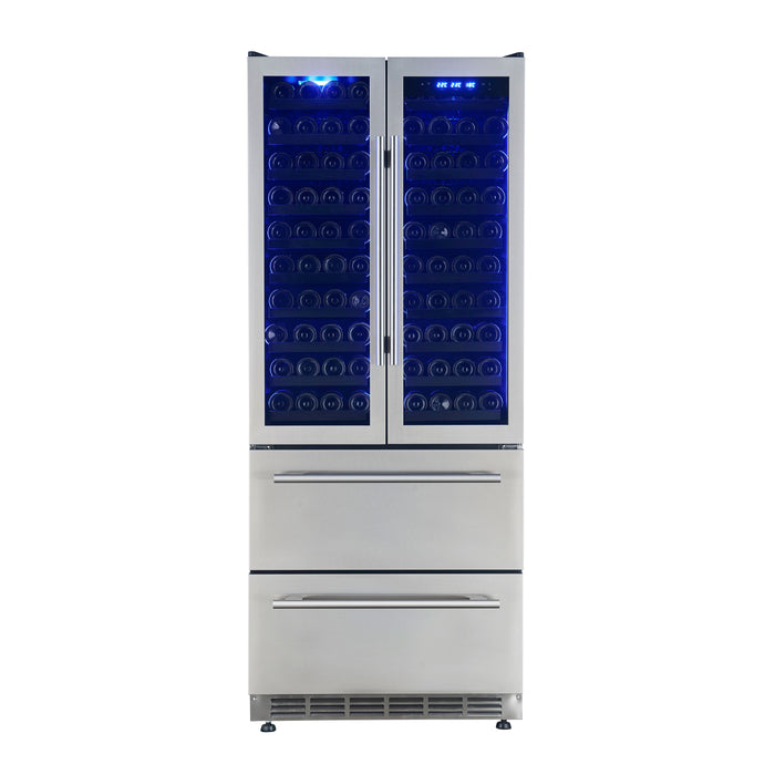 Forno Campania 32" 120 Bottle Triple Zone French Door Wine Cooler with 2 Beverage Drawers (FWCDR6635-32S)