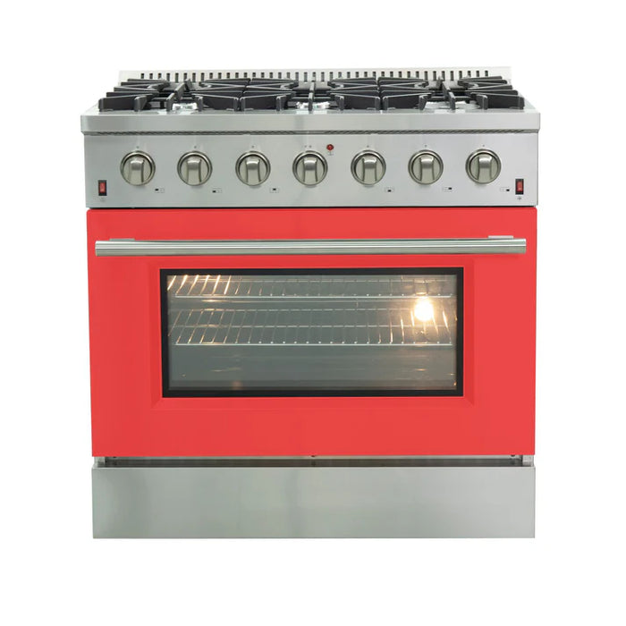 Forno Galiano 36" Freestanding Gas Range with 6 Burners - Stainless Steel and Colored Door Options (FFSGS6244-36)