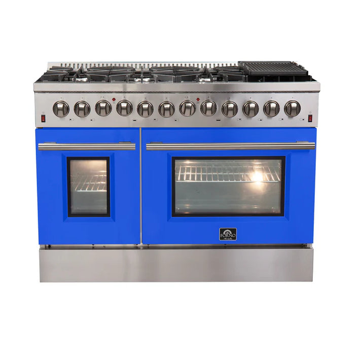 Forno Galiano 48" Freestanding Dual Fuel Range with 8 Burners - Stainless Steel and Colored Door Options (FFSGS6156-48)
