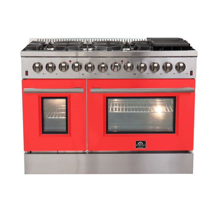 Forno Galiano 48" Freestanding Dual Fuel Range with 8 Burners - Stainless Steel and Colored Door Options (FFSGS6156-48)