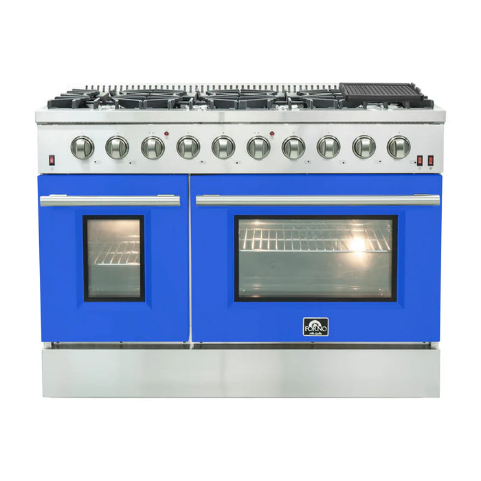 Forno Galiano 48" Freestanding Gas Range with 8 Burners - Stainless Steel and Colored Door Options (FFSGS6244-48)