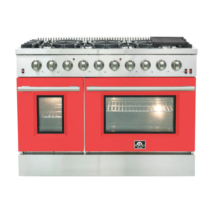 Forno Galiano 48" Freestanding Gas Range with 8 Burners - Stainless Steel and Colored Door Options (FFSGS6244-48)