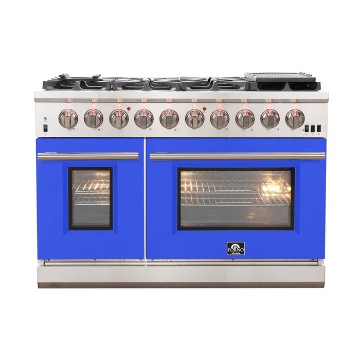 Forno Capriasca 48″ Freestanding Gas Range with 8 Burners - Stainless Steel and Colored Door Options (FFSGS6260-48)