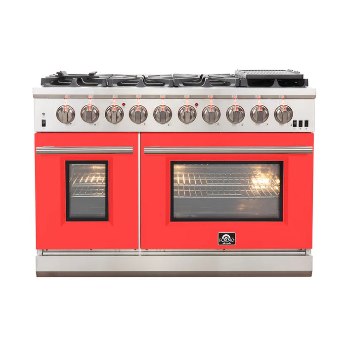 Forno Capriasca 48″ Freestanding Gas Range with 8 Burners - Stainless Steel and Colored Door Options (FFSGS6260-48)