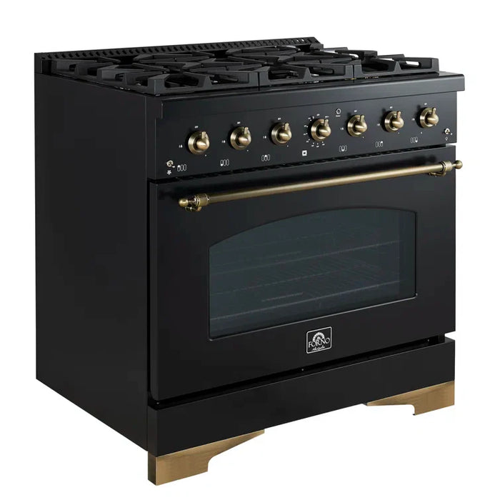 Forno Antico 36" Dual Fuel Range with 6 Burners - Black or White, Antique Brass Accents