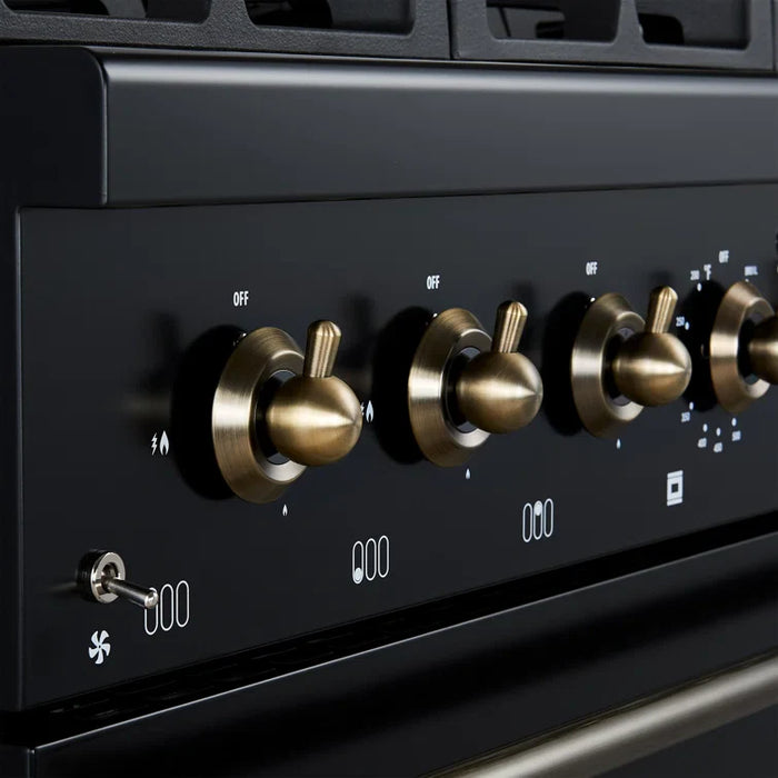 Forno Antico 36" Dual Fuel Range with 6 Burners - Black or White, Antique Brass Accents