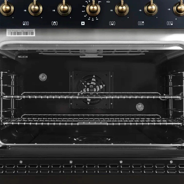 Forno Antico 36" Dual Fuel Range with 6 Burners - Black or White, Antique Brass Accents