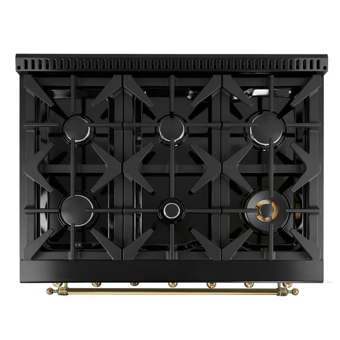 Forno Antico 36" Gas Range with 6 Burners - Black or White, Antique Brass Accents