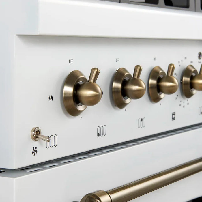 Forno Antico 36" Dual Fuel Range with 6 Burners - Black or White, Antique Brass Accents