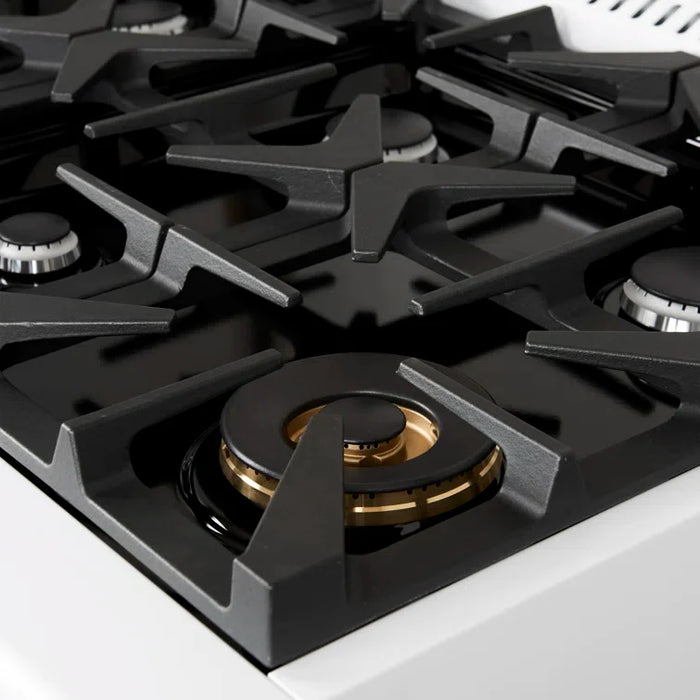 Forno Antico 36" Gas Range with 6 Burners - Black or White, Antique Brass Accents