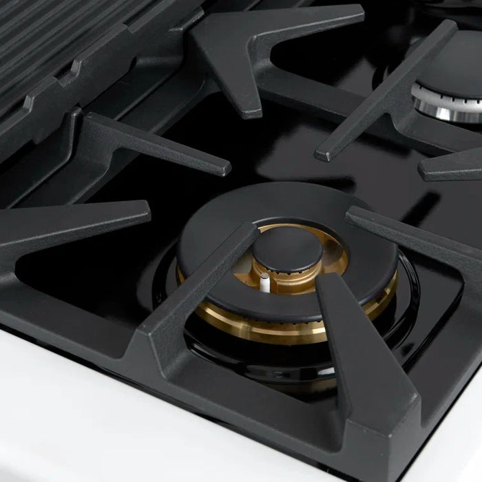 Forno Antico 48" Dual Fuel Range with 8 Burners and Griddle - Black or White, Antique Brass Accents