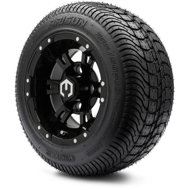 MODZ® 10" Ambush Glossy Black Wheels & Street Tires Combo - Set of 4