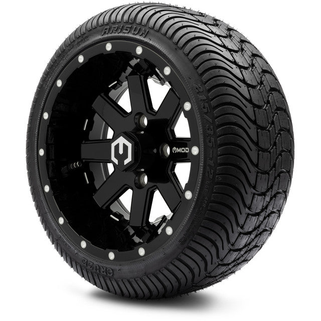 MODZ 12" Assault Glossy Black with Ball Mill Wheels & Street Tires Combo
