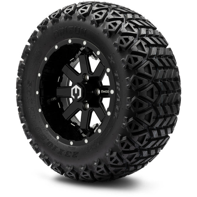 MODZ® 12" Assault Glossy Black with Ball Mill - Lifted Tires and Wheels Combo