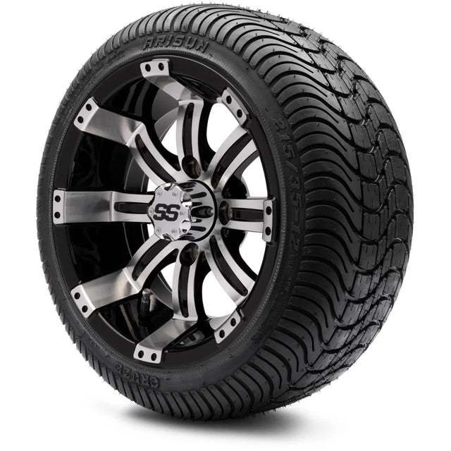 MODZ 12" Tempest Machined Black Wheels & Street Tires Combo