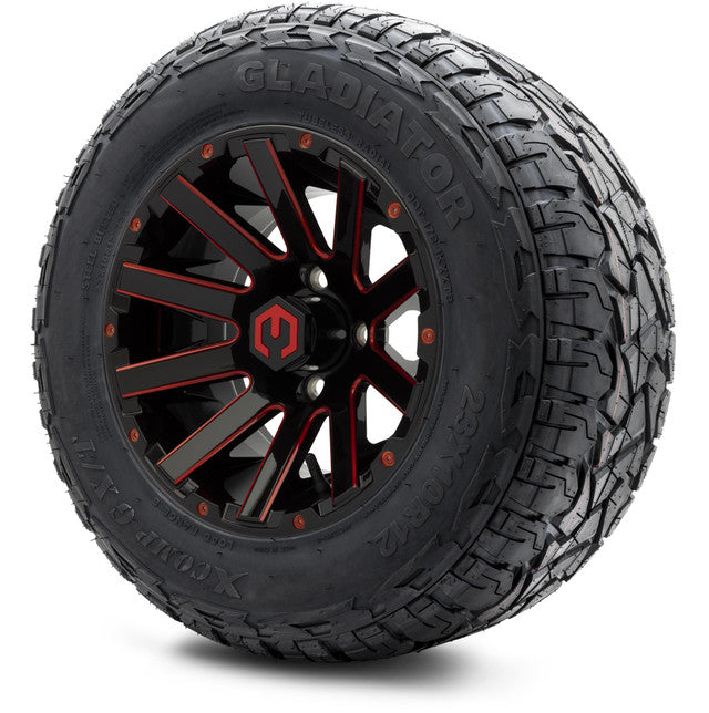 MODZ 12' Mauler Glossy Black & Red - Tire and Wheel Combo