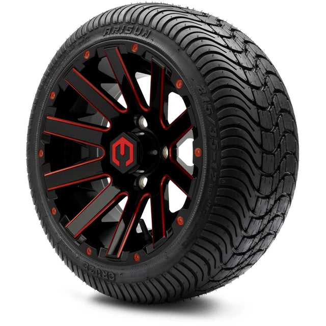 MODZ 12" Mauler Glossy Black and Red with Ball Mill Wheels & Street Tires Combo