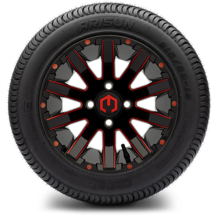 MODZ 12' Mauler Glossy Black & Red - Tire and Wheel Combo