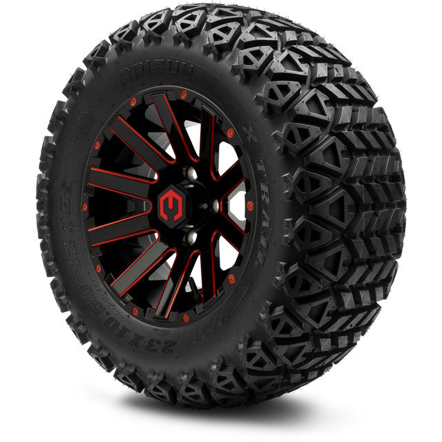 MODZ® 12" Mauler Red and Black with Ball Mill Wheels & Off-Road Tires Combo