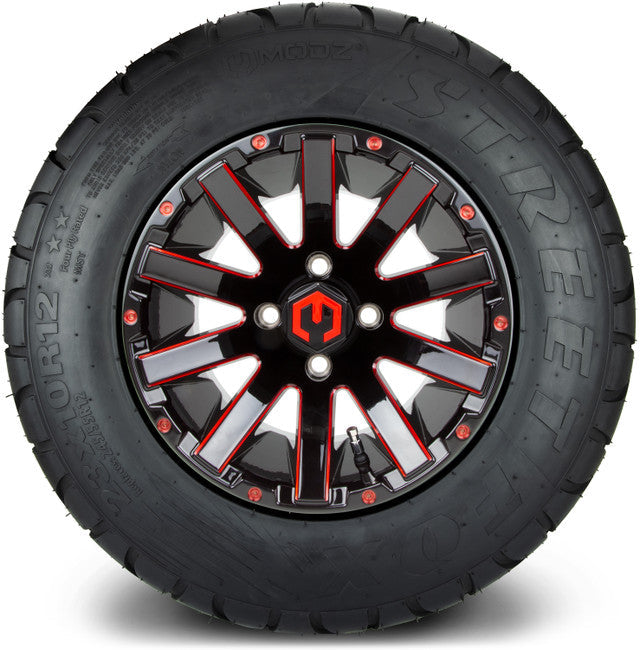 MODZ 12' Mauler Glossy Black & Red - Tire and Wheel Combo
