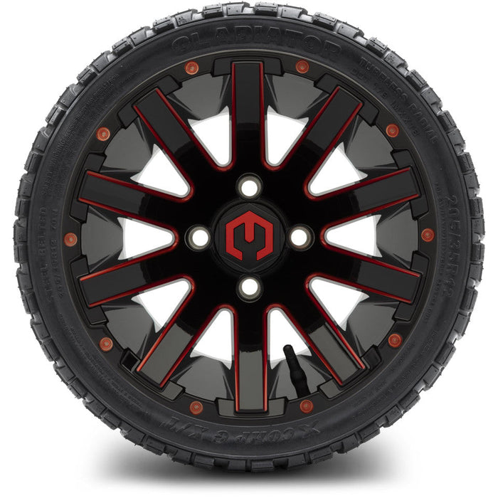 MODZ 12' Mauler Glossy Black & Red - Tire and Wheel Combo