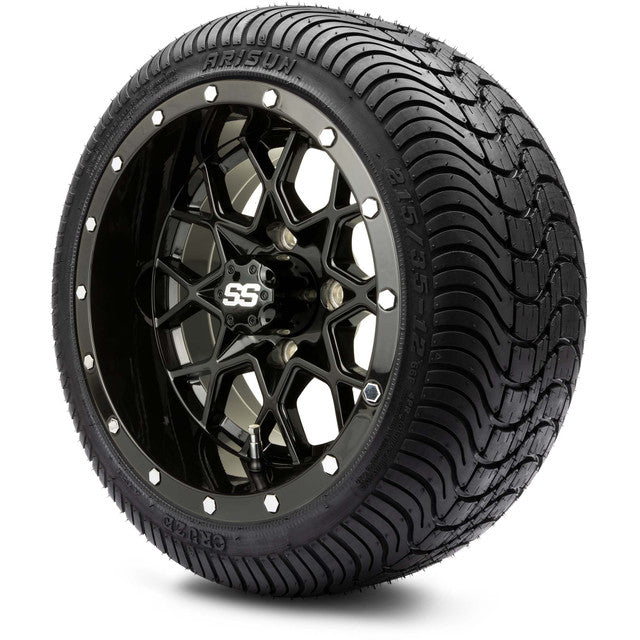 MODZ 12" Vortex Glossy Black Wheels & Street Tires Combo
