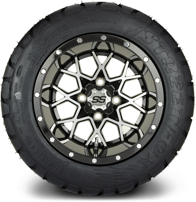 MODZ® 12" Vortex Machined Black Wheels & Street Tires Combo