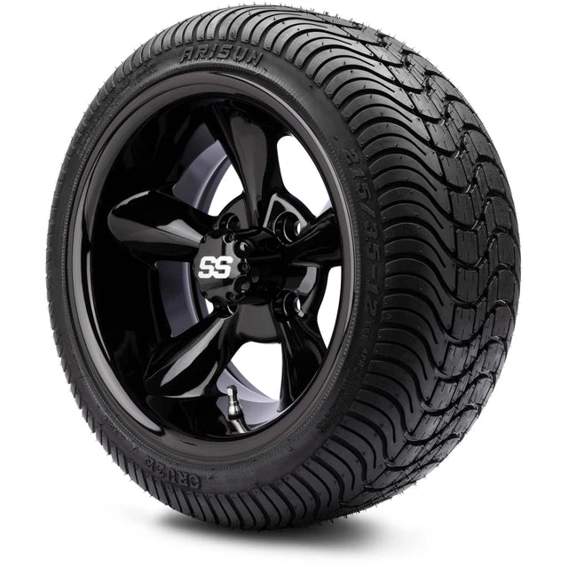 MODZ 12" Godfather Glossy Black Wheels & Street Tires Combo