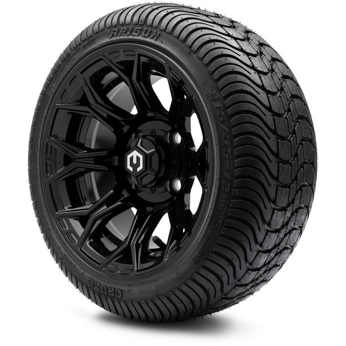 MODZ® 12" Halo Glossy Black Wheels & Street Tires Combo