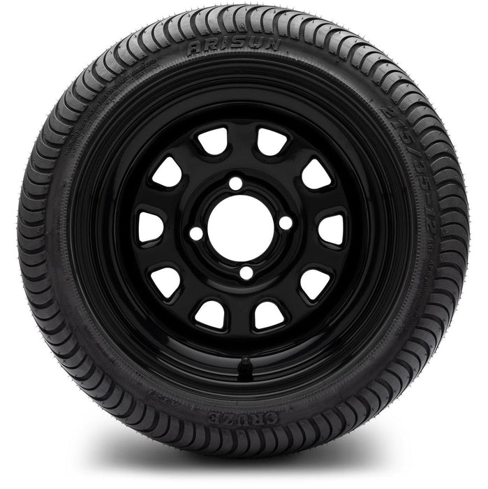 MODZ 12' Steel D Window Glossy Black - Tire and Wheel Combo