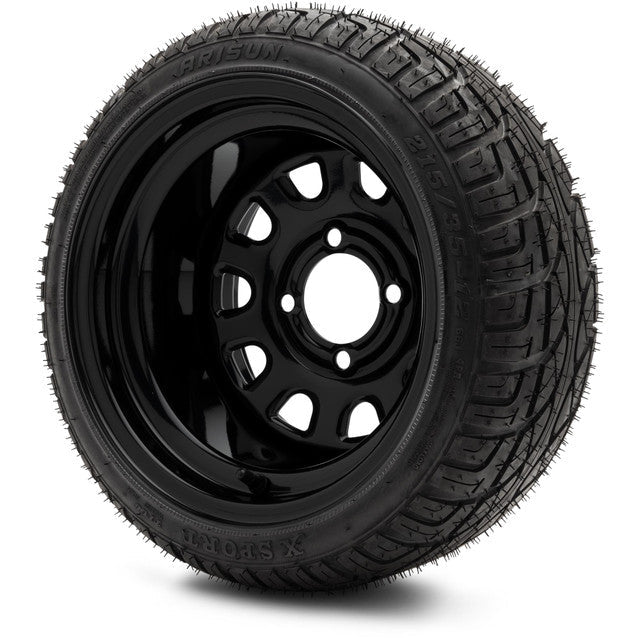 MODZ 12' Steel D Window Glossy Black - Tire and Wheel Combo