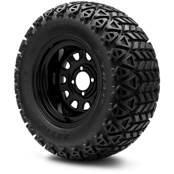 MODZ 12' Steel D Window Glossy Black - Tire and Wheel Combo