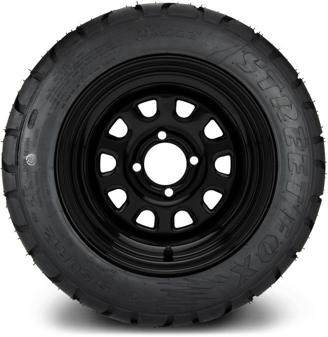 MODZ 12' Steel D Window Glossy Black - Tire and Wheel Combo