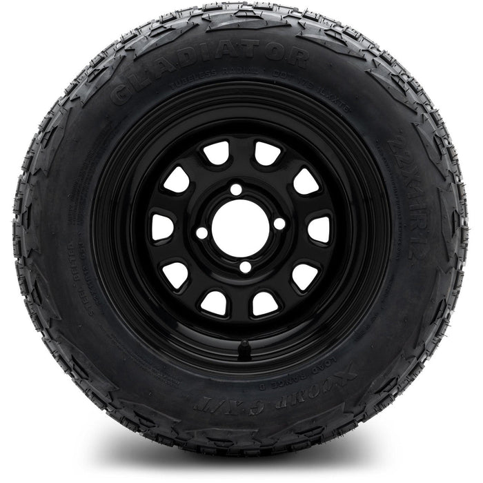 MODZ 12' Steel D Window Glossy Black - Tire and Wheel Combo