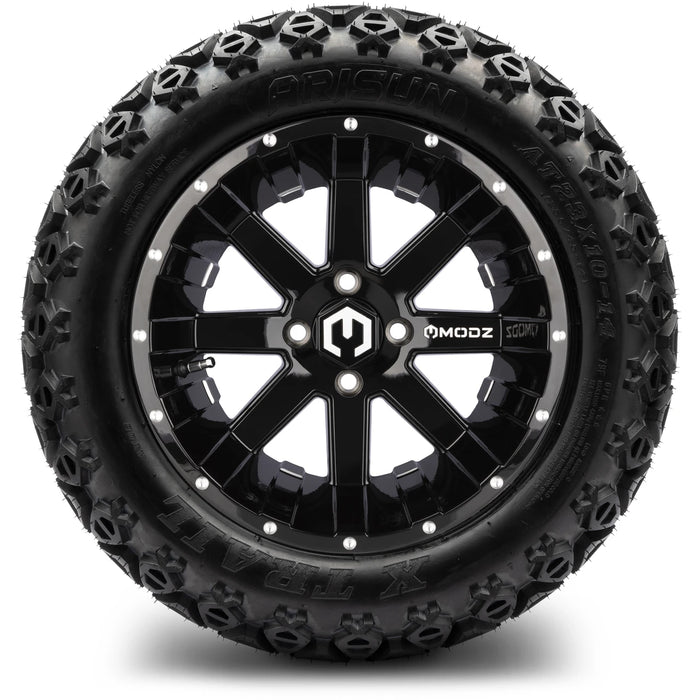 MODZ 14" Assault Glossy Black with Ball Mill Wheels & Off-Road Tires Combo